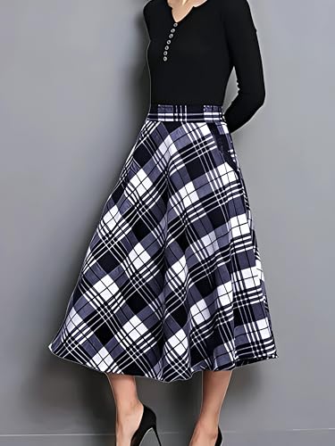 Image of Cotton A-Line Midi Skirt for Girls | Elegant Maroon Blue Black Checks | Everyday Wear