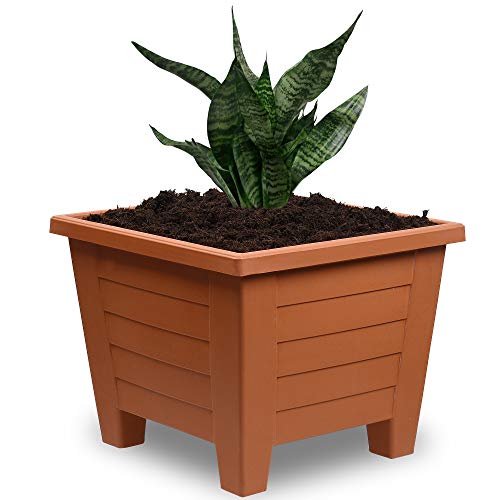 ZENQA Macetas cuadradas grandes para exteriores y exteriores, macetas de plástico para exteriores, macetas decorativas y...