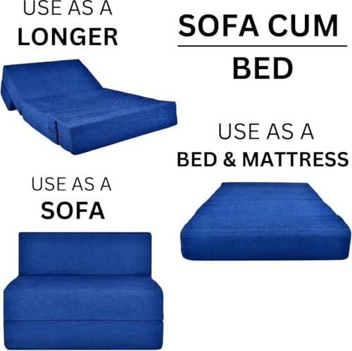 Image of Convertible Sofa Chair Bed, 3-in-1 Sleeper Chair with Foldable Design, Modern Upholstered Lounge Accent Chair, Space Saving Single Sofa Bed for Living Room, Bedroom & Small Spaces (Blue (FA094))
