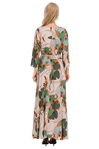 M.nollby Maxi Dress For Women 2023 3/4 Sleeve Beach Party Dress V Neck Casual Loose Floral Print Long Dresses #TOP1