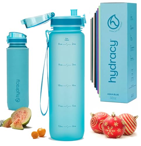 Hydracy Botella De Agua Con Marcador De Tiempo - 1 L Botella De Agua Deportiva Sin Bpa - Botella De Gimnasio Antifugas Con Funda Antitranspirante E Colador De Infusión