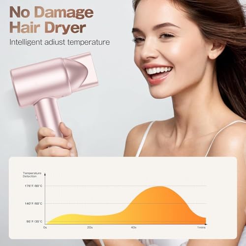Image of Labiim Hair Dryer, High-Speed Ionic Blow Dryer 110,000 RPM Brushless Motor for Fast Drying, 200M Ions Frizz & Thermo-Control HairDryer with Magnetic Nozzle, Quiet Compact for Home Travel, Pink
