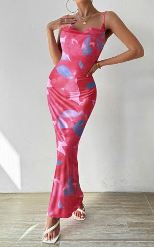 Image of PRETTYGARDEN Women's 2026 Summer Floral Spaghetti Strap Maxi Dress Stretch Sexy Bodycon Dress Backless Slip Long Dresses