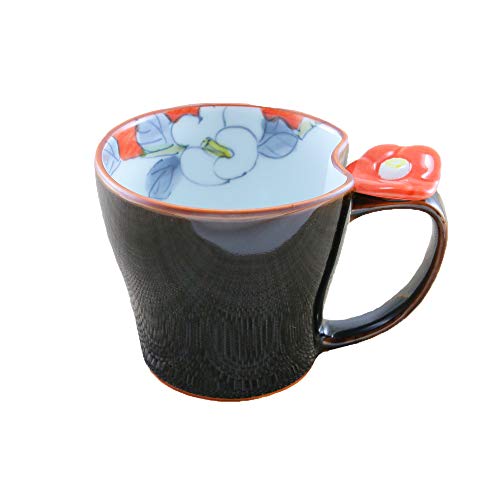 マグカップ 有田焼 波佐見焼 花絵蒔マグ(赤) 色違いあり 花柄 椿 持ちやすい|和食器 陶器 三階菱