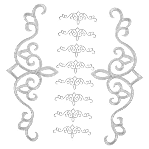 Patch brodé de fleurs argentées VILLCASE en polyester pour customisation de robe - 5