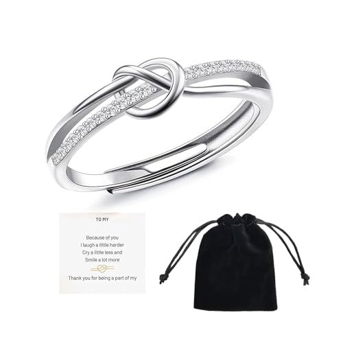 ZXCHOME Bague Argent 925 Femme, Amour Noeud Bague Réglable Bague Femme, Bague Femme avec Zircone Cubique, Bague de Fiançailles, Bague de Promesse en Argent...