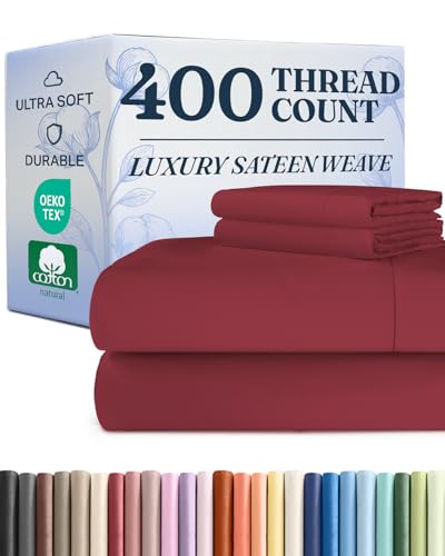 King Sheet Set - 100% Cotton Sheets - 4 Piece King Size Cotton Bed Set with Deep Pockets up to 16 Inches - Ultra Soft, Breathable & Cooling - Comfy, Fade, Stain Resistant - Machine Washable - Burgundy