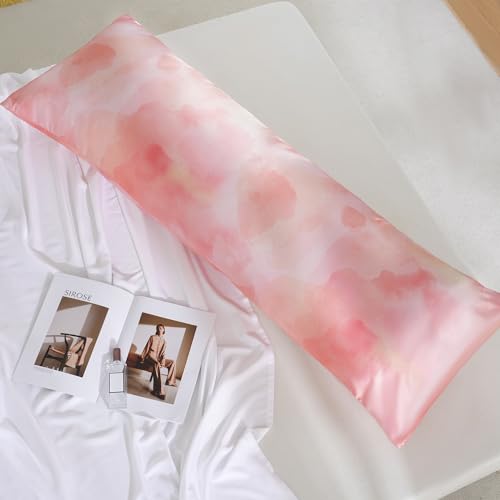 Image of MR&HM Satin Body Pillow Cover, Soft and Breathable Body Pillow Case with Envelope Closure, Cooling and Silky Long Pillowcase for Hair and Skin,Grey (20x54, Dream Pink)