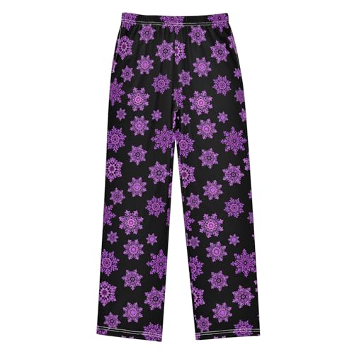 Pajama Pants Lounge Sleep PJ Bottoms Sleepwear Elastic Waist Drawstring S Purple Snowflake