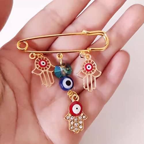 Image of Turkey Evil Eye Rhinestone Charm Blue Lucky Eyeball Hands Brooch Pins Jewelry for Good Luck
