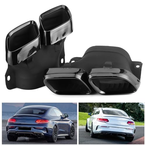 Embouts D'échappement Chromés Quad, Accessoire de Voiture de Mise à Niveau pour MercedesAMG C63/S W205 C205 PreFacelift 20152018 Saloon Estate Coupé Cabriolet (Noir