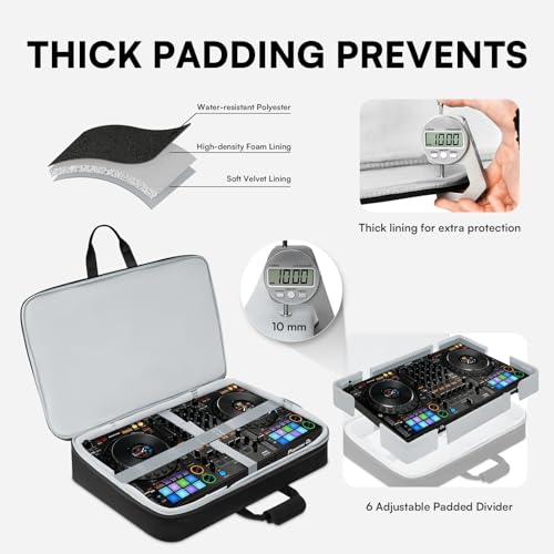 Image of AUROTIER DJ Controller Bag for DDJ FLX10 /DDJ REV5 /DDJ GRV6 /DDJ FLX6 /DDJ 1000 /DDJ 800, Padded DJ Backpack with Multi-pocket for 17 Inch Laptop, DJ Carrying Mixer Case for DJ Equipment, Grey
