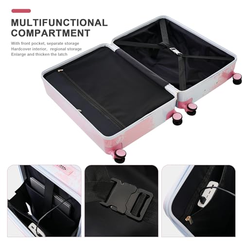 Luggage 3 Piece Sets, front pocket,Hard Shell Luggage Carry on Luggage Set with TSA Lock,usb,universal wheel,cup holde(20in/24in/28in) (Gradient Pink)4