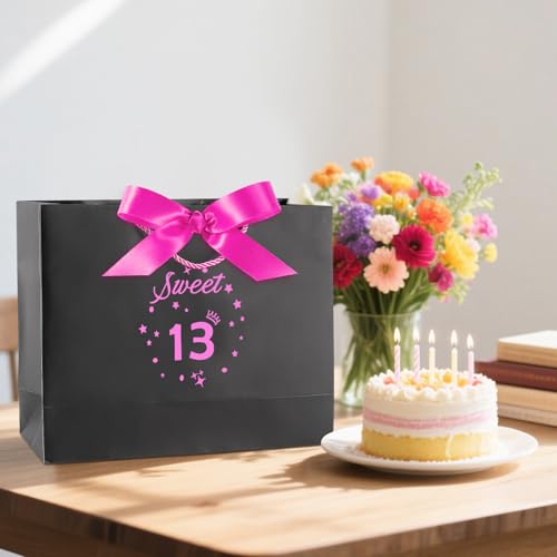 Hot Pink Sweet 16th Birthday Gift Bag with Greeting Handles and Ribbon for Girls 16 Year Birthday Gift Wrapping Bag for Party Favors Goodie Wrapping Bag Decorations Supplies - Image 6