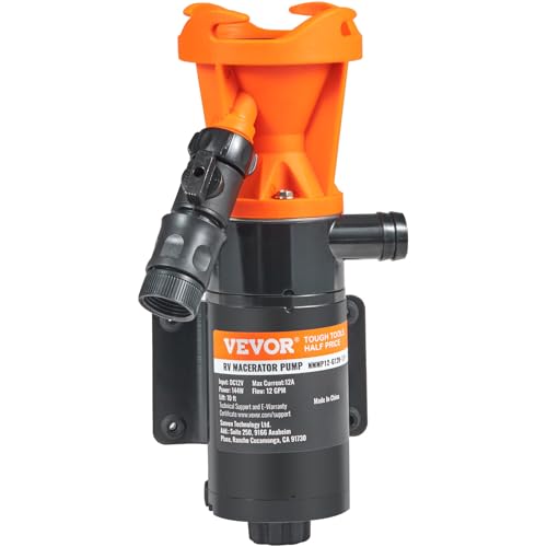 VEVOR 12V RV Macerator Pump 12GPM Portable RV Waste Pump Quick Release Sewage Pumps with Garden Hose & Clamps 7ft Power Cord 10ft Lift Automatic Manual Crushing Function for Boat Camper Marine