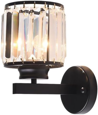 Modern Crystal Black Wall Sconce Round Vintage Gold Hardwired Vanity Bathroom Lighting Fixture for Bedroom Living Room Stairs Kitchen E26E27