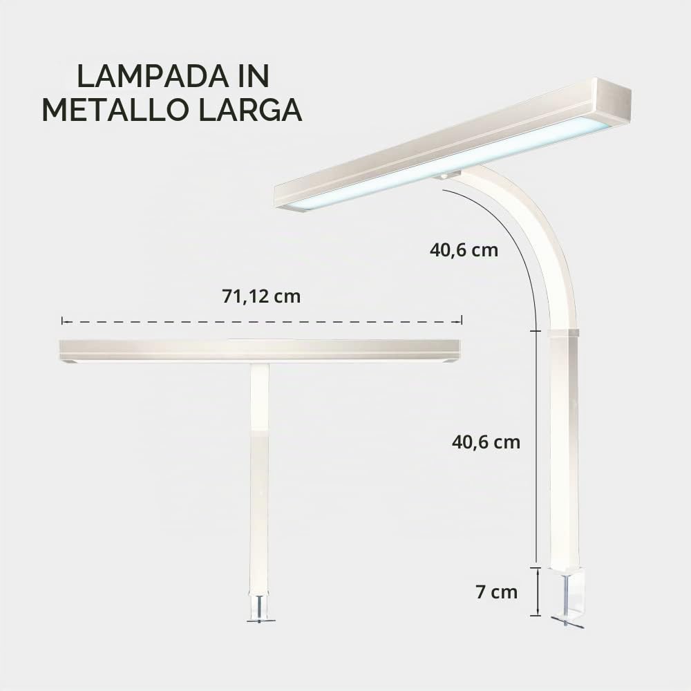 Neatfi (Nuovo modello) Lampada da scrivania a LED moderna con morsetto, 3.000 lumen, 3000K-6500K, luce per monitor dimmerabile, 5 livelli di luminosità e 5 modalità di illuminazione (71 CM, Bianco)