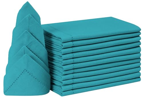 Cocktails Napkins with Hemstitched with Decorative Holes on Selvedge 18×18 TealWedding NapkinsFabric NapkinsCotton Napkins Mitered CornersThanksgiving Machine Washable Dinner NapkinsSet of 12