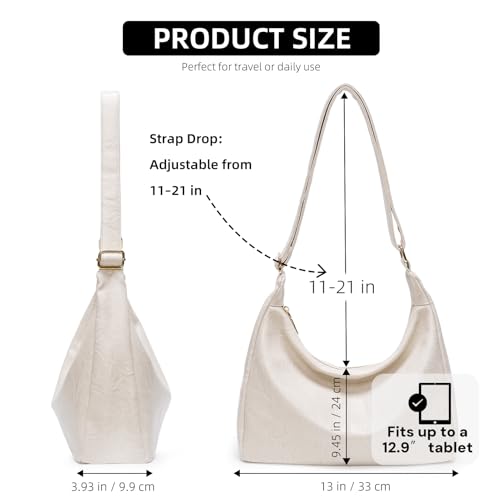 Image of Slouchy Shoulder Bag for Women, Foldable Crossbody Hobo Purse in PU Leather | Adjustable strap, polycotton lining, five organized pockets, fits up to a 12.9-inch tablet
