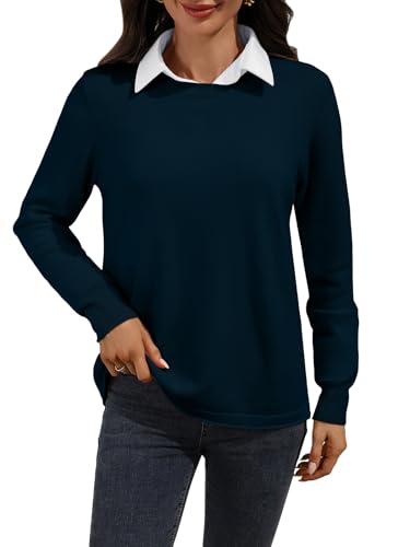 AMZANGEL Women's Merino Wool Sweater 100% Wool Pullover Crewneck Long Sleeve Knitted Banded Hem...