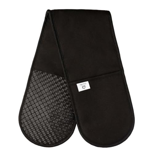 Black Double Oven Gloves Heat Resistant Silicone...