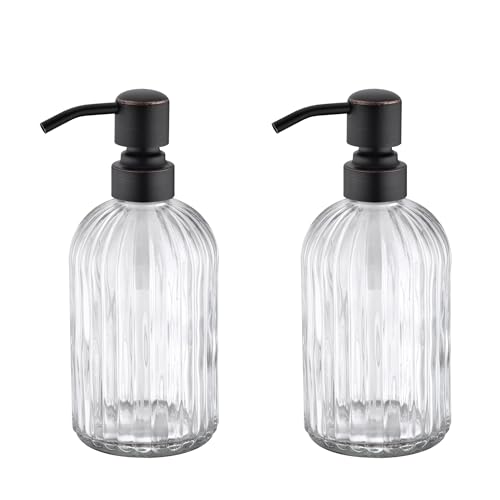 Image of Dish Kitchen Soap Dispenser, Oil Rubbed Bronze Bathroom Liquid Soap Dispensers,with Rustproof Stainless Steel Pump,16 Oz Clear Glass Bottle,2 Packs