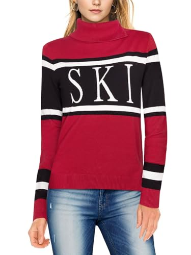 Image of Women's 2025 Spring Turtleneck Sweater Colorblock Pullover Tight Knit Ski Sweaters Thermal Shirts Winter Tops