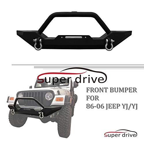 SUPER DRIVE B19G0906 - for 1987-2006 Jeep Wrangler Black Front Bumper Rock Crawler with Winch Plate Off Road Textured