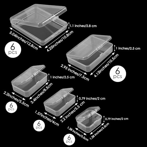 Image of COMNICO 30 Pack Small Clear Plastic Beads Storage Containers Box Mixed Sizes Rectangular Mini Empty Organizer with Hinged Lids for Collecting Small Items Art Craft Jewelry Business Cards Hardware