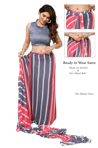 Image of ROOP SUNDARI SAREES Readymade Pleated Pre Drape Stitched Floral Printed Georgette Saree For Women's With Lace Border & Blouse(Ready To Wear One Minute)