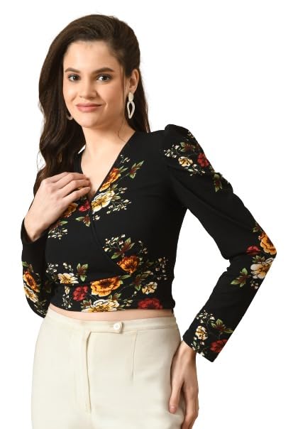V Neck Women Full Sleeve Flower Print Top-image-34