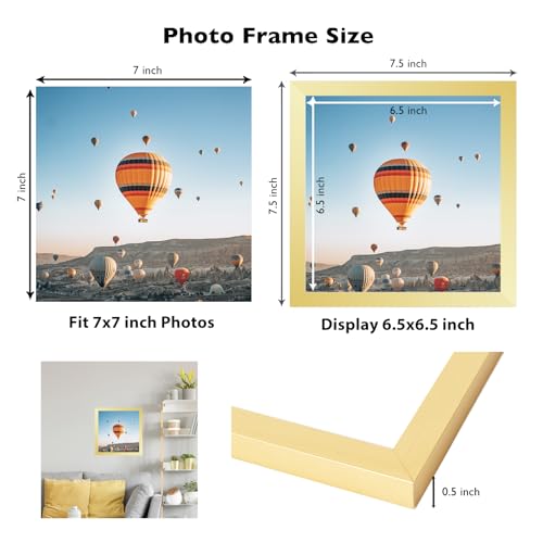 Image of JCJMY 7x7 Picture Frame Gold for Wall Hanging or Tabletop, Wall Mounting Horizontally or Vertically, 7 x 7 Square Wall Gallery Poster Photo Frame with Shatter Resistant Plexiglass, Gold
