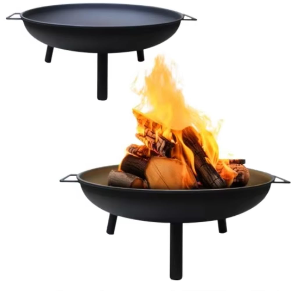 Outdoor Feuerstelle mit 3-Beinbein Standfuß, Feuerschalen für den Garten & Balkon, Camping, Groß, Gartenfeuerschale Wetterfest, 60 cm, Schwarz