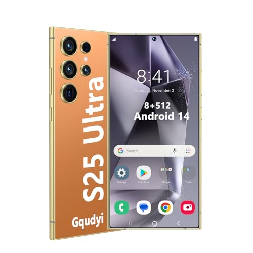 Gqudyi 5g 7.3 Pulgadas de Alta DefinicióN 10 Core Dual Sim TeléFono,S25 8gb+512gb 72mp+108mp TeléFono Inteligente,5g Reconocimiento Facial TeléFono Ultra Delgado,T(Size:8+512GB,Color:Naranja Titanio)