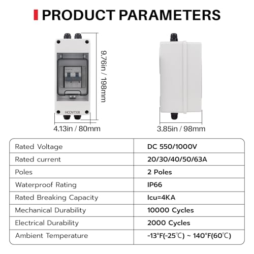 Image of Solar Panel Disconnect Switch 40A 550V,Miniature Circuit Breaker with IP65 Breaker Box IP65 Outdoor Waterproof Disconnect Box for RV, Solar Panel(40A 550V)
