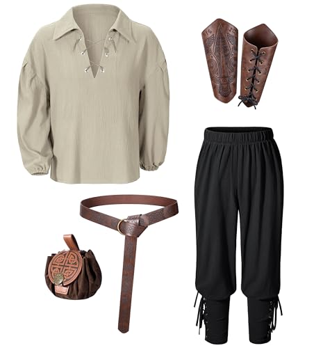 Image of Kids Medieval Viking Pirate Renaissance Tunic Pants Accessories Costume for Boys Cosplay 3-14 Years