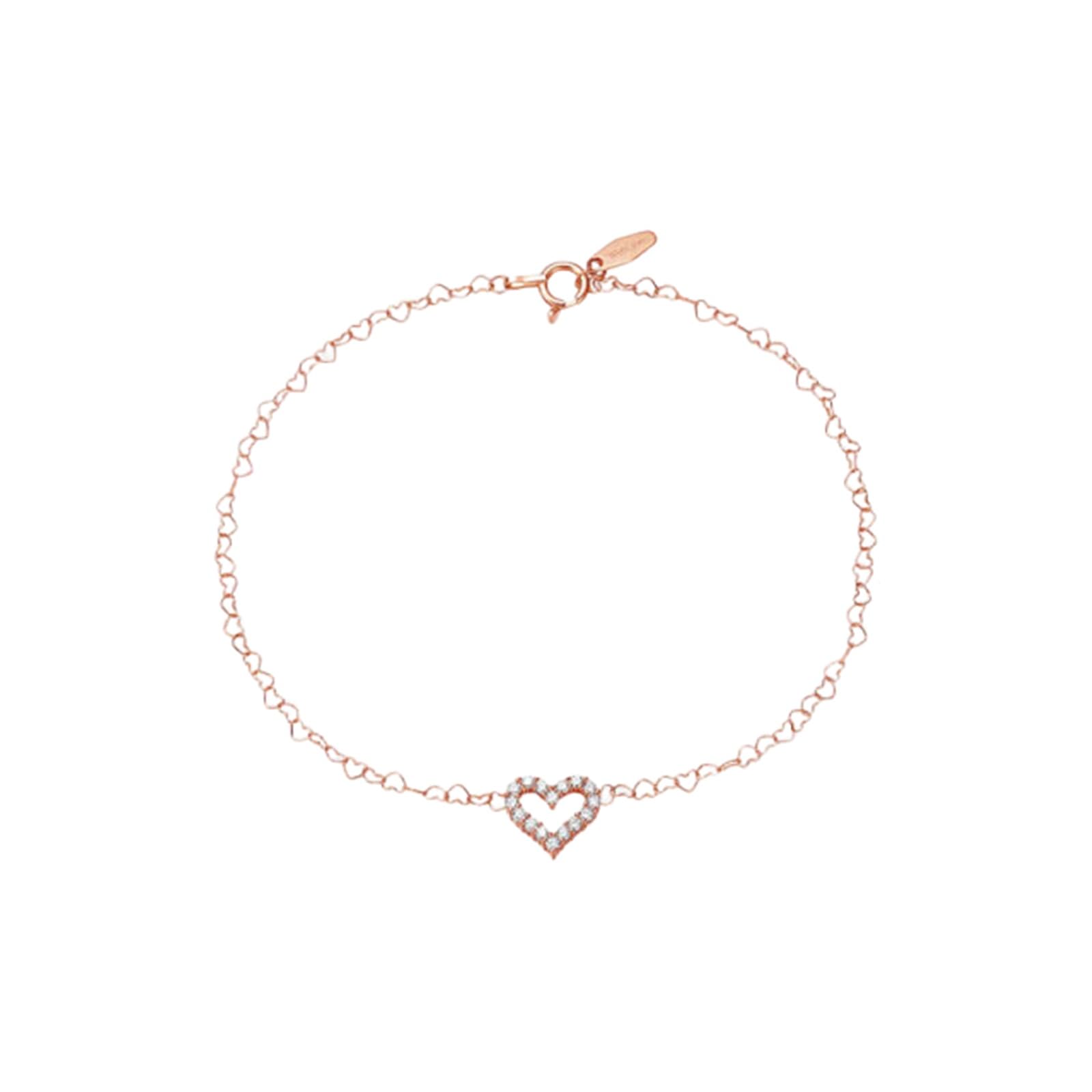 Pulseras de oro rosa para mujer, con forma de corazón, diamantes de 0,14 quilates, pulsera de corazón para mujer
