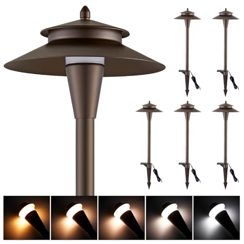 Image of Low Voltage Landscape Lighting, 12V LED Low Voltage Pathway Lights, 5 Colors Selectable, 5W, Modern, Super Bright, IP65 Outdoor for Yard Garden Pathway, CRI90, Bronze, ETL, Pack of 6