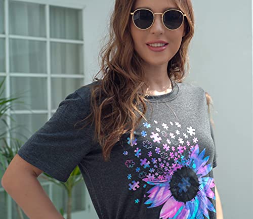 Bealatt Women's Sunflower Short Sleeve Graphic Tees Vintage T-Shirt Sunflower Pattern Print Tops Cute Funny Graphic Tee Teen Girls Casual Shirt Top (Dark Grey, Xl) #TOP3