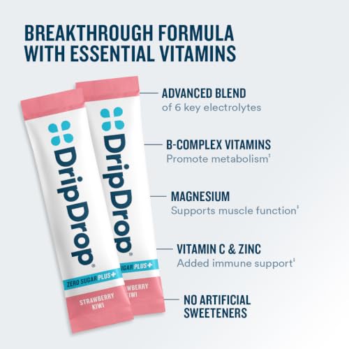 Image of DripDrop Hydration Zero Sugar Plus Electrolytes, Strawberry Kiwi, 30 Ct