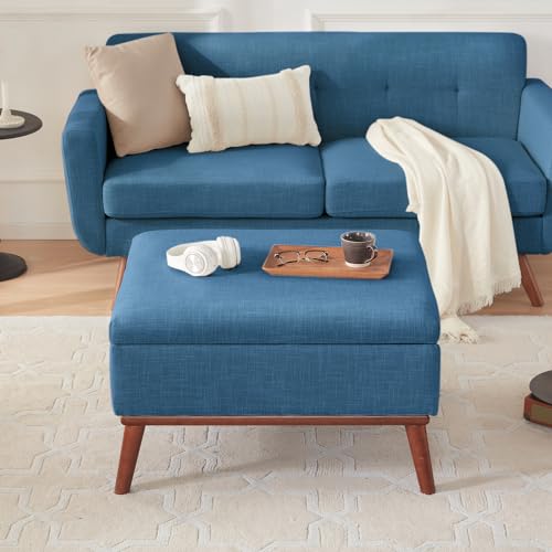 Image of Kingfun 65 inch W Loveseat Sofa with Ottoman Coffee Table, Mid Century Modern Love Seat Couches for Living Room, Button Tufted Upholstered Love Seats Furniture Set, Blue