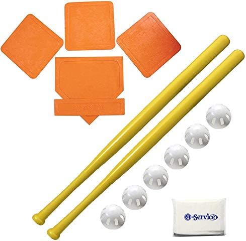 Wiffle Ball 6 Baseballs Official Size - 6 Pack and Wiffle Ball 32" Bats 2 Pack, BSN Orange Throw Down Bases (5 Piece), Gift Set Bundle + Bonus NOIS Tissue Pack