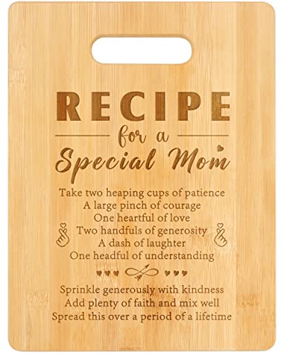 Mom Gifts from Daughters Son, Best Birthday Gift Ideas for Mom - Personalized Engraved Bamboo Cutting Board for Mom with Poem, Funny Kitchen Gift for Mom Birthday, Mother's Day or Thanksgiving Day