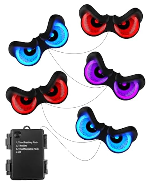 Halloween Decorations, 5 Pack Glowing & Flashing LED Eye Lights for Indoor/Outdoor Use, Bush, Yard, Window, Party