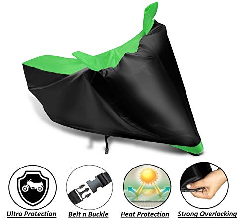Image of Auto Hub Bike Cover Compatible with TVS Apache RTR 180 with Mirror Pocket, Dustproof, Heat Resistant, Triple Stitched, Apache 180 Bike Cover- Black, Green