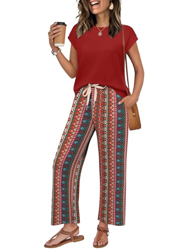 Image of WIHOLL Two Piece Sets for Women Summer Spring Outfits Lounge Sets Beach Vacation Clothes Airport Travel Matching Clothing