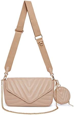 Small Quilted Crossbody Bags for Women Stylish Designer Purses and Handbags with Coin Purse including 2 Size Bag (Khaki)