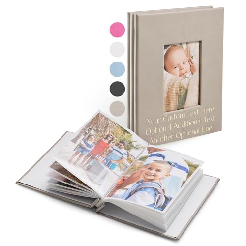 PROMOT Personalized 4x6 Photo Album - Holds 40 Photos - Stylish Stone Grey Hardcover Design with Easy Slip-In Pockets - Durable Memory Book for Displaying Family Photos, Keepsake small Album