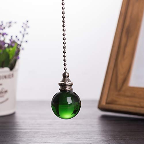 Image of Ceiling Fan Pull Chain Set - 2 pieces Green Crystal Ball 30mm Diameter Fan Pull Chains 20 Inch Ceiling Fan Chain Extender with Chain Connector Home Wedding Decor Ornament Pendant