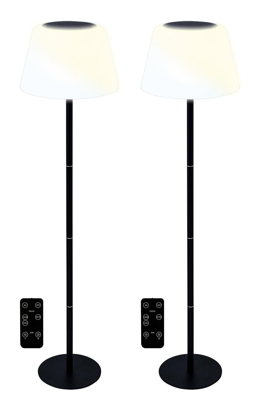 Lunartec LED Stehlampe: 2er-Set Solar-LED-Tisch- & Stehleuchte, Fernbedienung, CCT, 400 lm (Akku Stehlampen, Akku Wohnzimmerleuchte, Farbe)